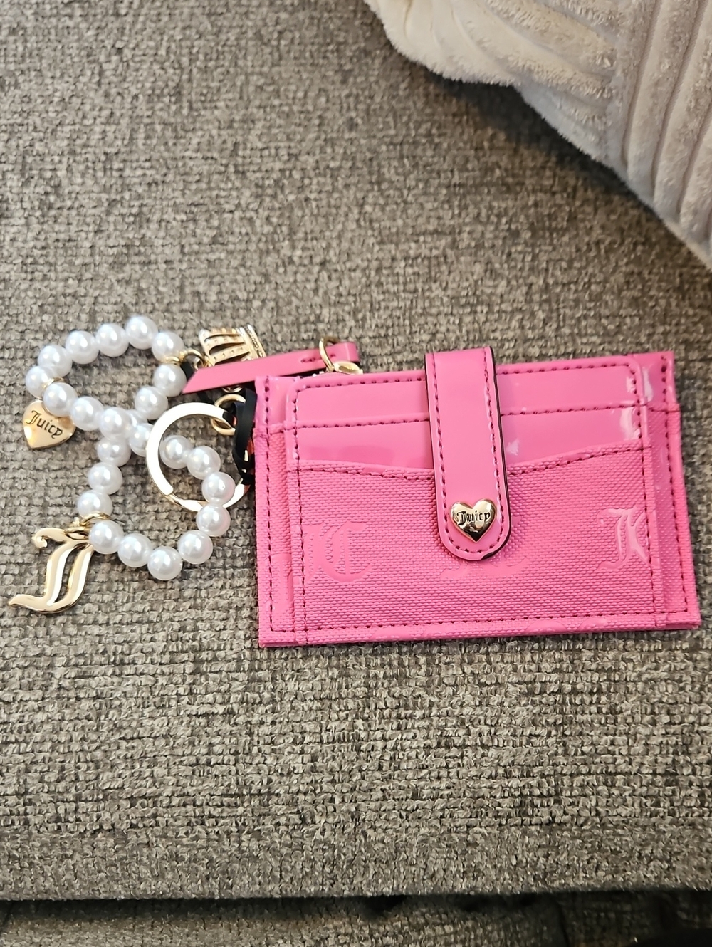 Juicy Couture Hot Pink Card & Key Holder with Pearl Charm